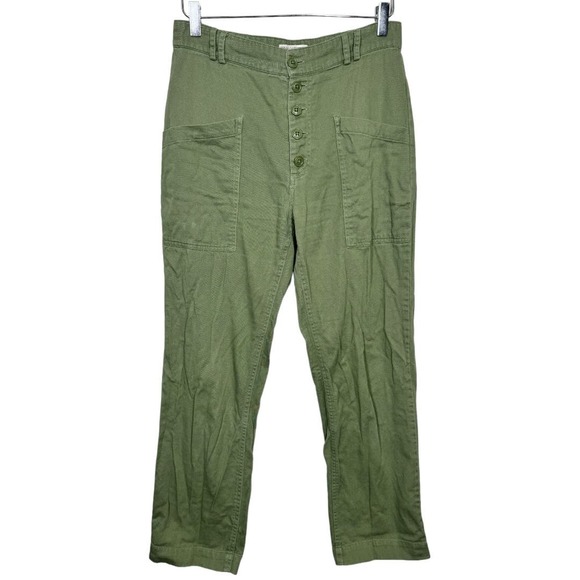 Urban Outfitters Lance Utility Trouser Pants 2 Green High Rise Button Front - Picture 3 of 8